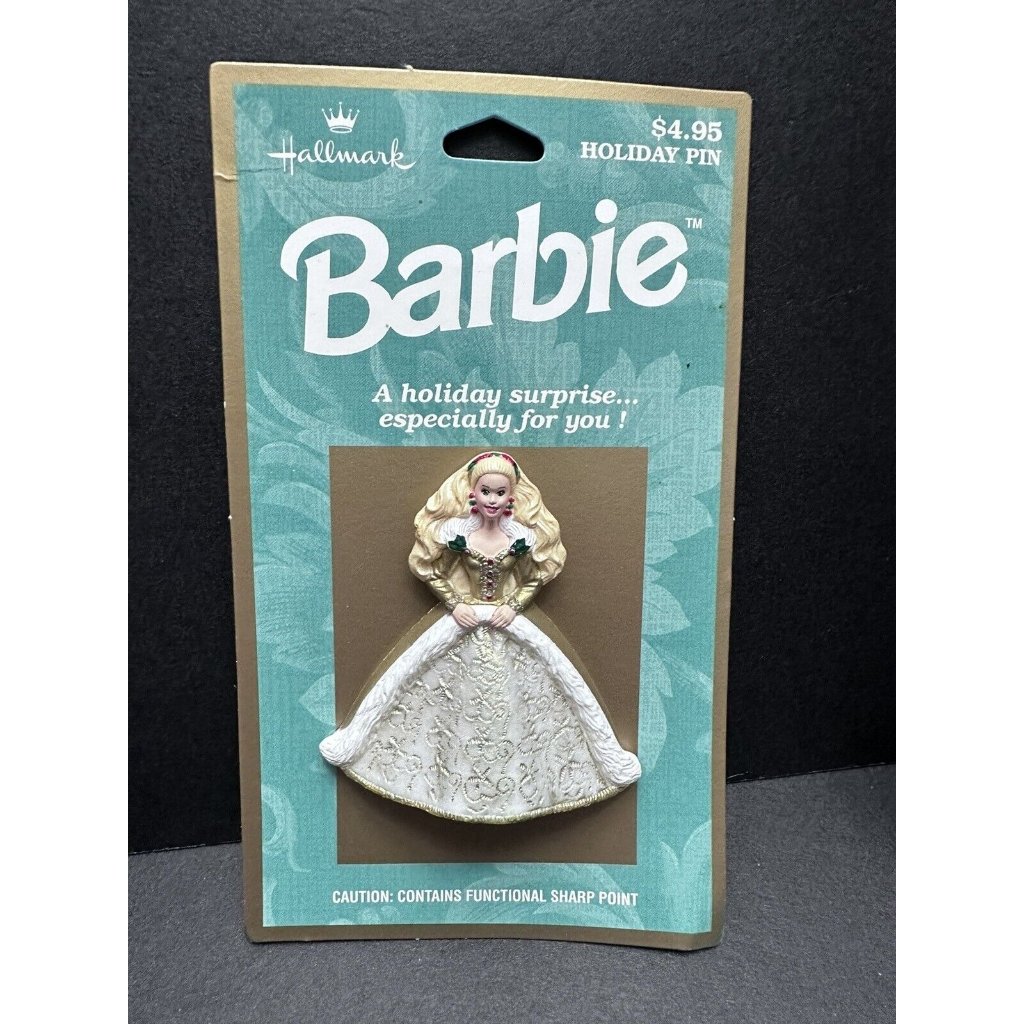 Barbie Vintage Hallmark Holiday Pin New On Card 1996 9$